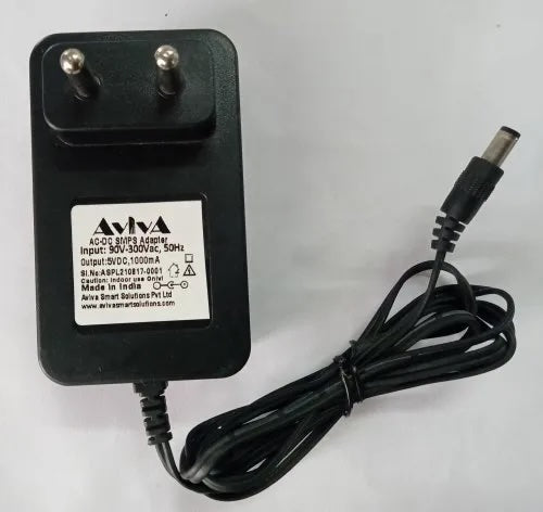Aviva ABS Plastic 5V/1A AC-DC Adapter, Black, 90-300 V Ac